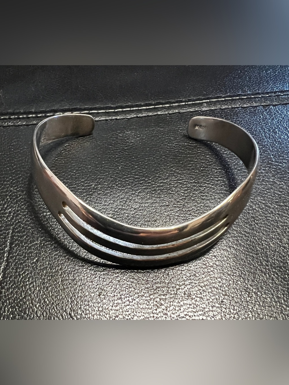 Open Cuff Multi-Slit Sterling Style Bracelet - Black Metallic
